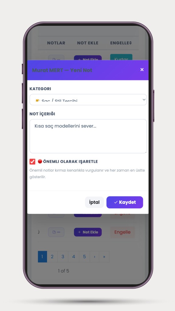 Müşteri Notu Ekleme